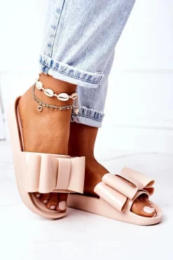 Gumowe Klapki Z Kokardą Beżowe April