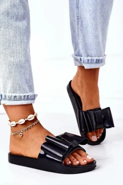 Gumowe Klapki Z Kokardą Czarne April