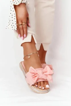 Gumowe Klapki Z Kokardą Koralowe Andrea