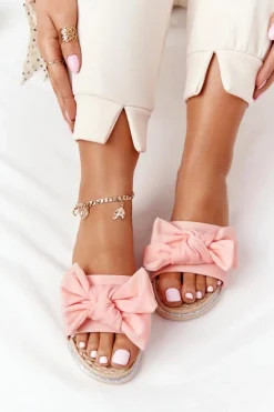 Gumowe Klapki Z Kokardą Koralowe Andrea