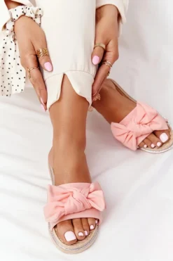 Gumowe Klapki Z Kokardą Koralowe Andrea