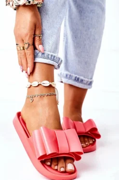 Gumowe Klapki Z Kokardą Koralowe April