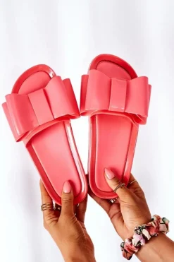 Gumowe Klapki Z Kokardą Koralowe April
