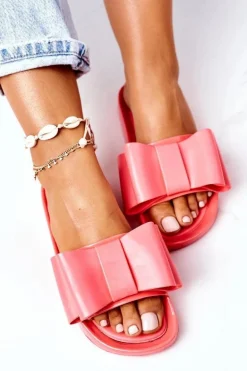 Gumowe Klapki Z Kokardą Koralowe April