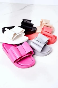 Gumowe Klapki Z Kokardą Szare April