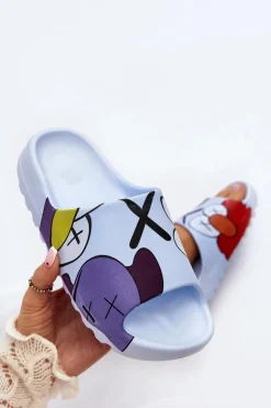 Gumowe Klapki Z Nadrukiem Niebieskie Monsters