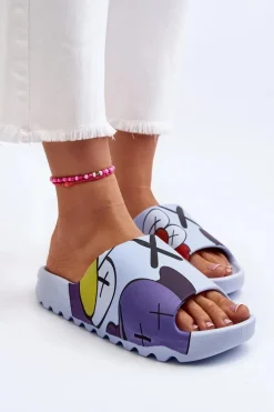 Gumowe Klapki Z Nadrukiem Niebieskie Monsters