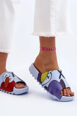 Gumowe Klapki Z Nadrukiem Niebieskie Monsters