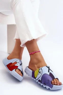 Gumowe Klapki Z Nadrukiem Niebieskie Monsters