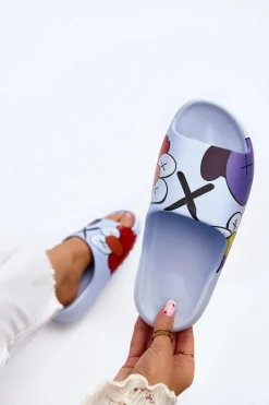 Gumowe Klapki Z Nadrukiem Niebieskie Monsters