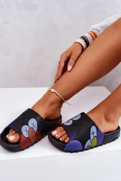 Gumowe Klapki Z Nadrukiem Czarne Monsters