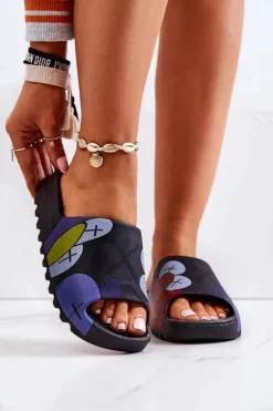 Gumowe Klapki Z Nadrukiem Czarne Monsters