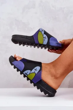 Gumowe Klapki Z Nadrukiem Czarne Monsters