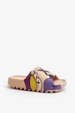 Gumowe Klapki Z Nadrukiem Ciemnobeżowe Monsters