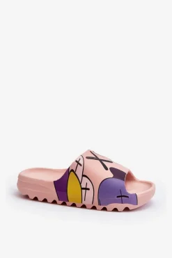 Gumowe Klapki Z Nadrukiem Różowe Monsters