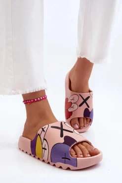 Gumowe Klapki Z Nadrukiem Różowe Monsters