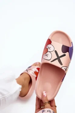 Gumowe Klapki Z Nadrukiem Różowe Monsters