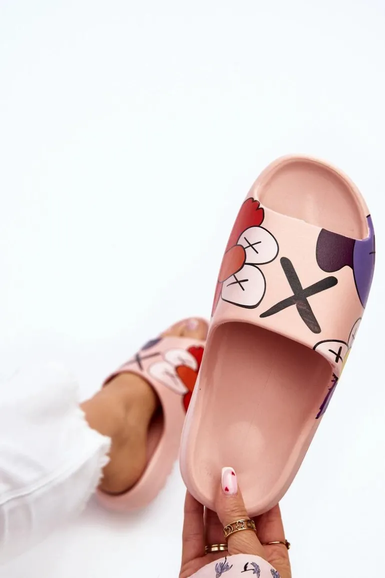 Gumowe Klapki Z Nadrukiem Różowe Monsters