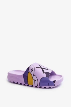 Gumowe Klapki Z Nadrukiem Fioletowe Monsters