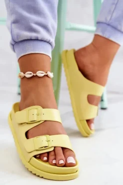 Gumowe Klapki Ze Sprzączką Żółte Corina