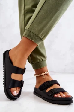 Gumowe Klapki Ze Sprzączką Czarne Corina