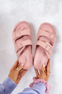 Gumowe Klapki Ze Sprzączką Różowe Corina