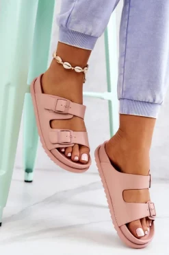 Gumowe Klapki Ze Sprzączką Różowe Corina