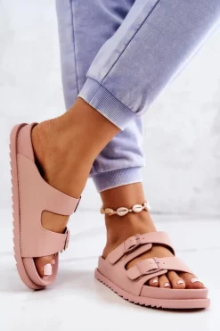 Gumowe Klapki Ze Sprzączką Różowe Corina