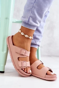 Gumowe Klapki Ze Sprzączką Różowe Corina