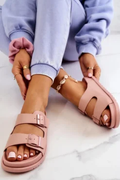 Gumowe Klapki Ze Sprzączką Różowe Corina