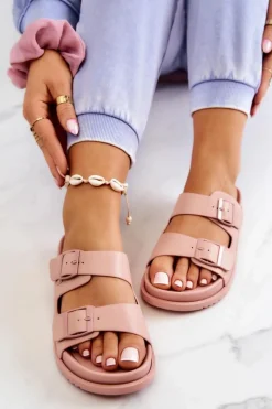 Gumowe Klapki Ze Sprzączką Różowe Corina