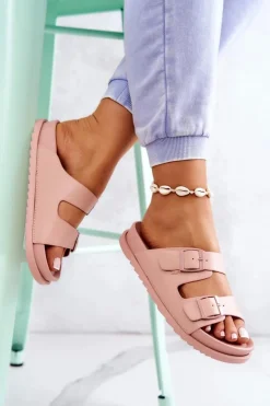 Gumowe Klapki Ze Sprzączką Różowe Corina