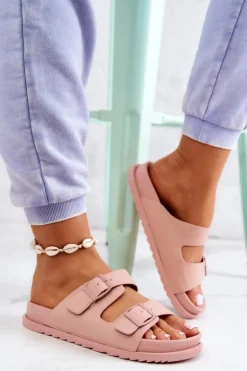 Gumowe Klapki Ze Sprzączką Różowe Corina