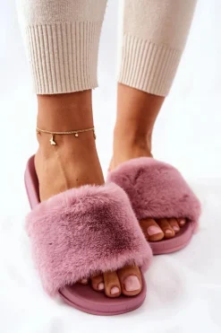 Gumowe Profilowane Klapki Z Futerkiem Ciemnoróżowe Emmie