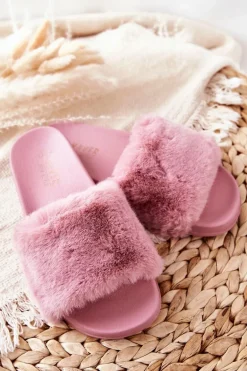 Gumowe Profilowane Klapki Z Futerkiem Ciemnoróżowe Emmie