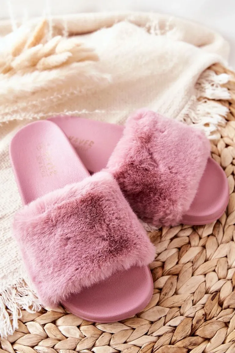 Gumowe Profilowane Klapki Z Futerkiem Ciemnoróżowe Emmie