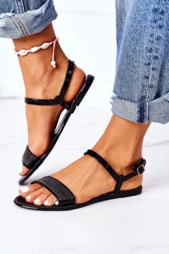 Gumowe Sandaly Z Brokatem Czarne Beach Time