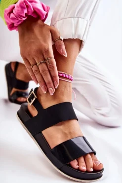 Gumowe Sandały Na Platformie Czarne Kathia