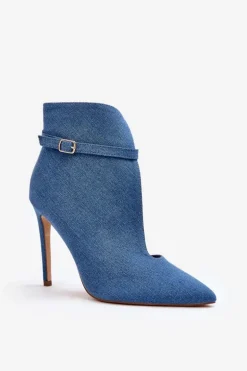 Jeansowe Botki Damskie Na Szpilce Niebieskie Amalundi