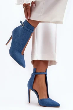 Jeansowe Botki Damskie Na Szpilce Niebieskie Amalundi