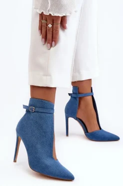 Jeansowe Botki Damskie Na Szpilce Niebieskie Amalundi
