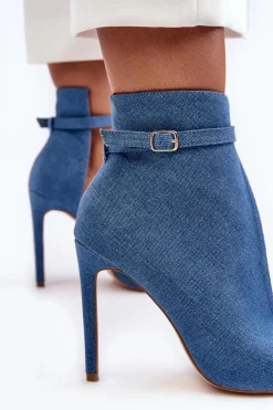 Jeansowe Botki Damskie Na Szpilce Niebieskie Amalundi