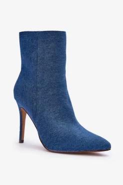 Jeansowe Botki Na Szpilce Niebieskie Eberpia