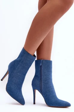 Jeansowe Botki Na Szpilce Niebieskie Eberpia