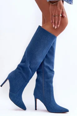 Jeansowe Kozaki Na Szpilce Niebieskie Melisandra