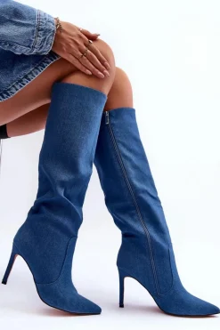 Jeansowe Kozaki Na Szpilce Niebieskie Melisandra