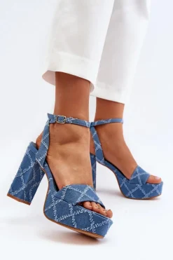 Jeansowe Sandały Na Słupku Niebieskie Acrana