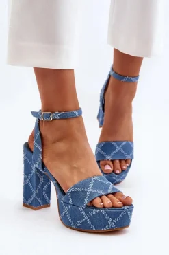Jeansowe Sandały Na Słupku Niebieskie Acrana