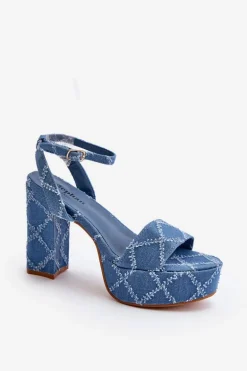 Jeansowe Sandały Na Słupku Niebieskie Acrana