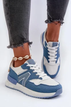 Jeansowe Sneakersy Damskie Z Eko Skóry Niebieskie Vinelli